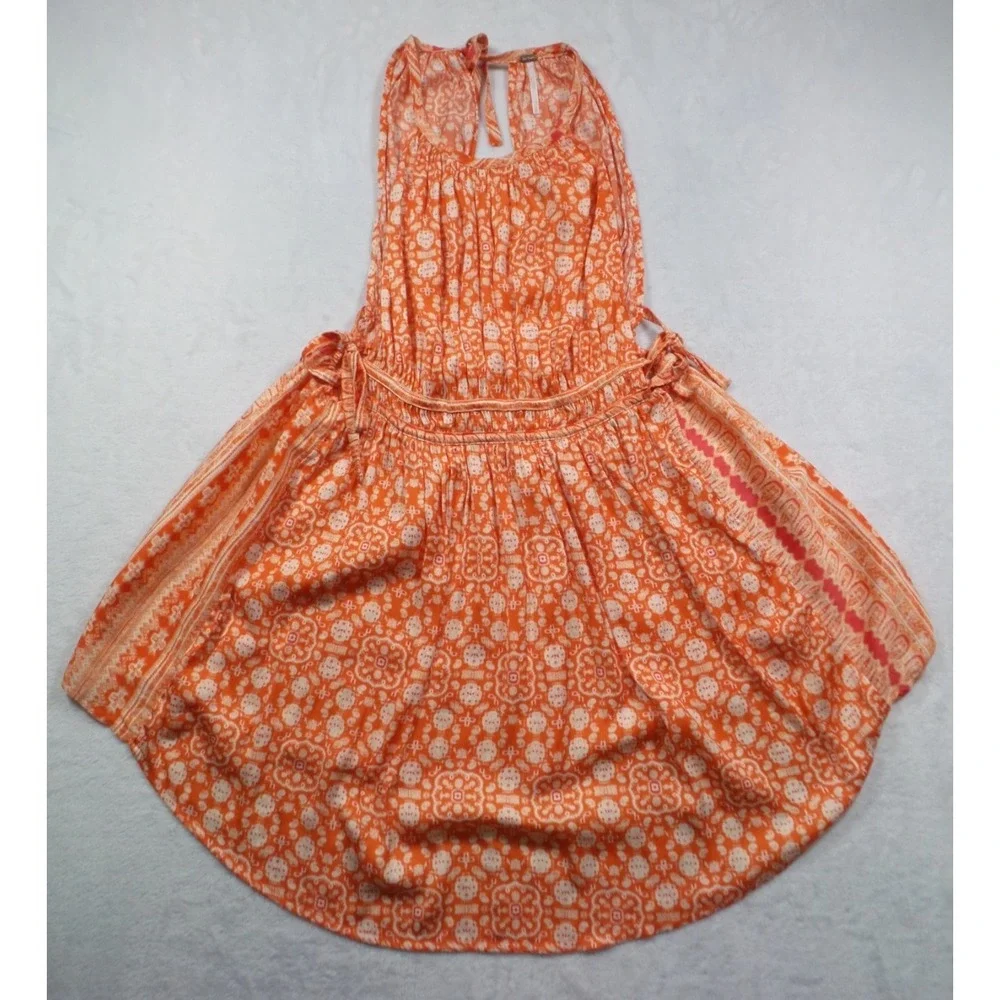 Free People Top Womens Size Small‎ Orange Mid Summers Day Printed Halter Tunic